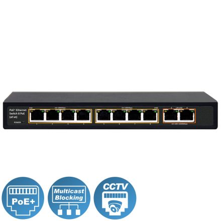 Asztali PoE switch, 8 PoE + 2 Gigabit Uplink